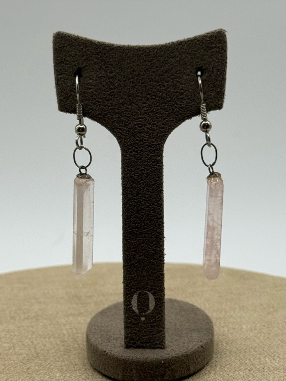 Minimalist rose quartz  Crystal Drop Earrings